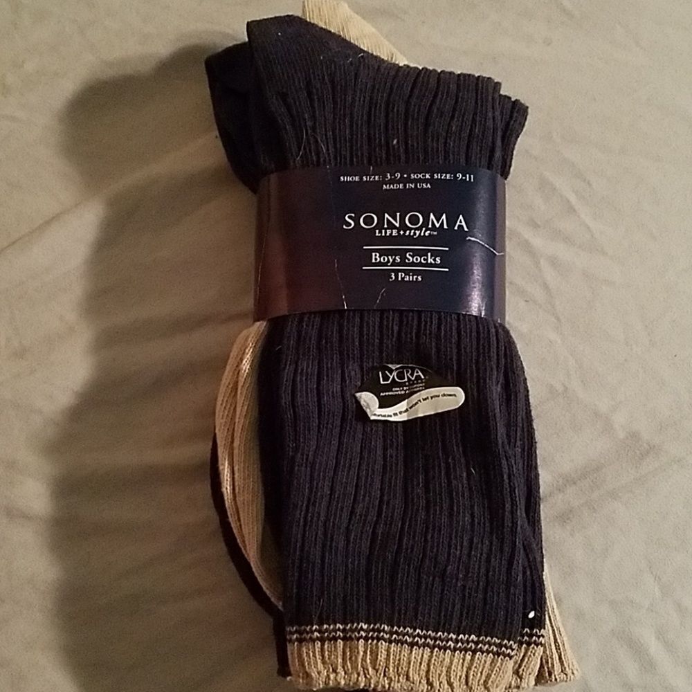Sonoma Kids Dress Socks Size 9-11 – Black and Beige Boys Crew